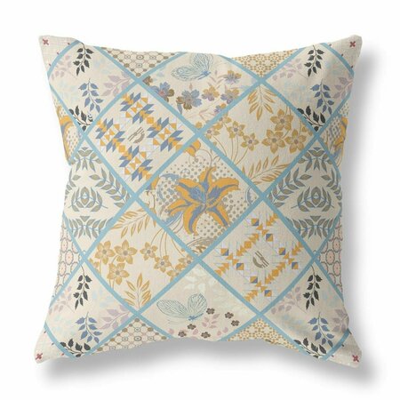 PALACEDESIGNS 16 in. Patch Indoor & Outdoor Throw Pillow Gold & Cream PA3101337